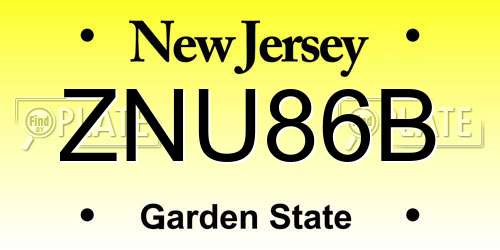 ZNU86B New Jersey License Plate
