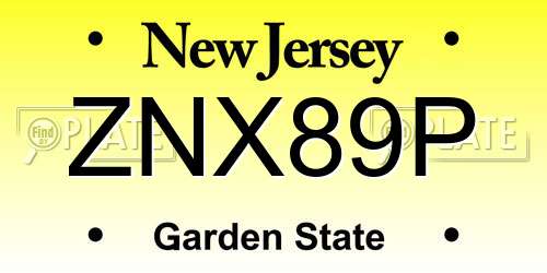 ZNX89P New Jersey License Plate