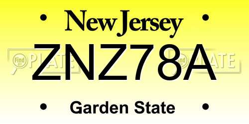 ZNZ78A New Jersey License Plate