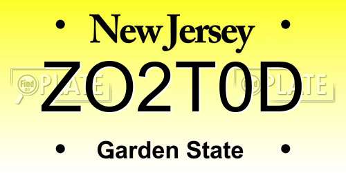 ZO2T0D New Jersey License Plate