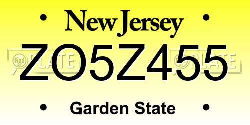 ZO5Z455 New Jersey License Plate