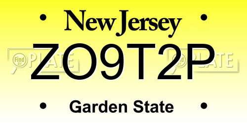 ZO9T2P New Jersey License Plate