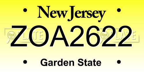 ZOA2622 New Jersey License Plate