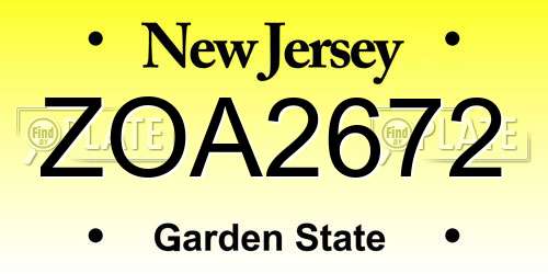 ZOA2672 New Jersey License Plate