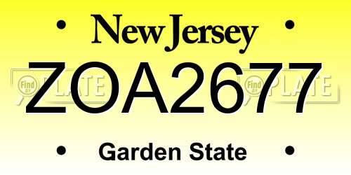 ZOA2677 New Jersey License Plate