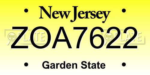 ZOA7622 New Jersey License Plate