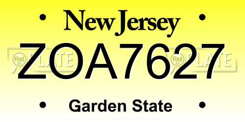 ZOA7627 New Jersey License Plate