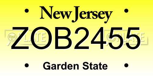 ZOB2455 New Jersey License Plate