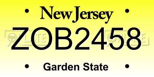 ZOB2458 New Jersey License Plate