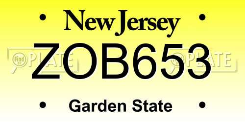 ZOB653 New Jersey License Plate