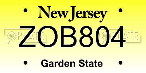 ZOB804 New Jersey License Plate