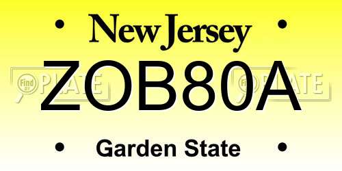 ZOB80A New Jersey License Plate
