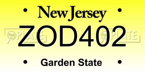 ZOD402 New Jersey License Plate