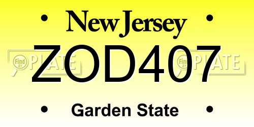 ZOD407 New Jersey License Plate
