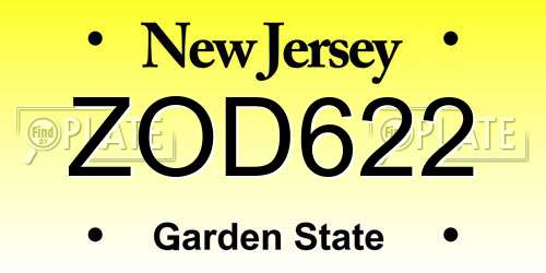 ZOD622 New Jersey License Plate