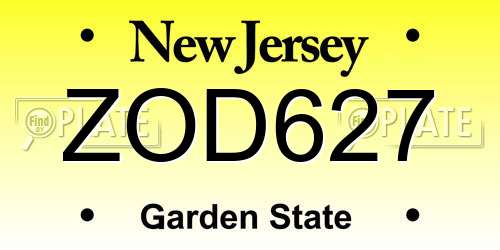 ZOD627 New Jersey License Plate