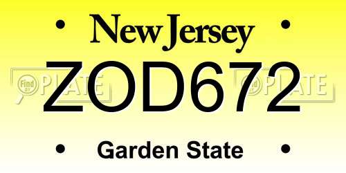 ZOD672 New Jersey License Plate