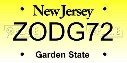 ZODG72 New Jersey License Plate