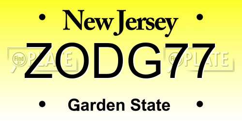 ZODG77 New Jersey License Plate