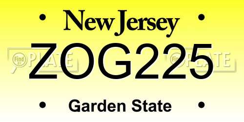 ZOG225 New Jersey License Plate