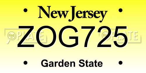 ZOG725 New Jersey License Plate