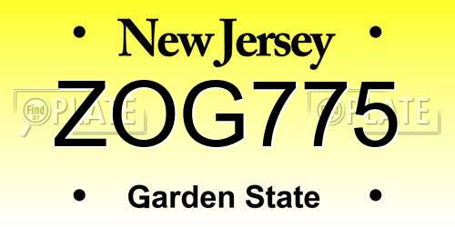 ZOG775 New Jersey License Plate