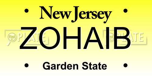 ZOHAIB New Jersey License Plate