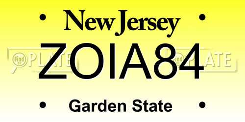 ZOIA84 New Jersey License Plate