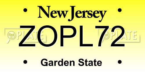 ZOPL72 New Jersey License Plate