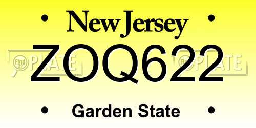 ZOQ622 New Jersey License Plate