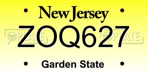 ZOQ627 New Jersey License Plate