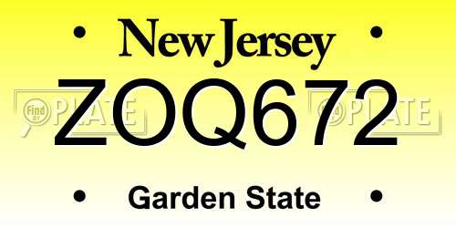 ZOQ672 New Jersey License Plate