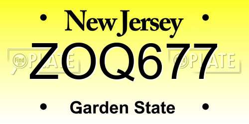 ZOQ677 New Jersey License Plate