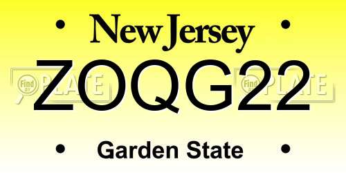 ZOQG22 New Jersey License Plate