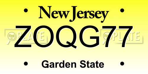 ZOQG77 New Jersey License Plate