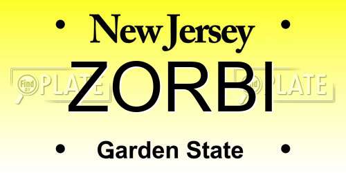 ZORBI New Jersey License Plate