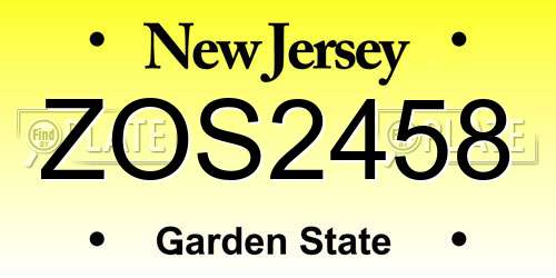 ZOS2458 New Jersey License Plate