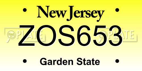 ZOS653 New Jersey License Plate