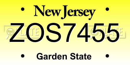 ZOS7455 New Jersey License Plate