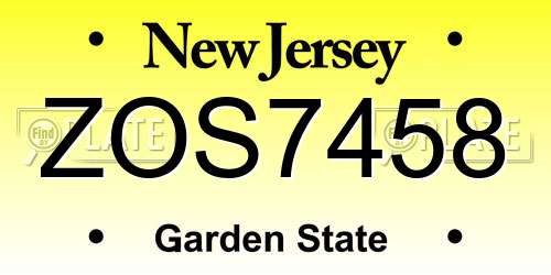 ZOS7458 New Jersey License Plate