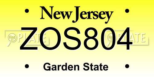 ZOS804 New Jersey License Plate