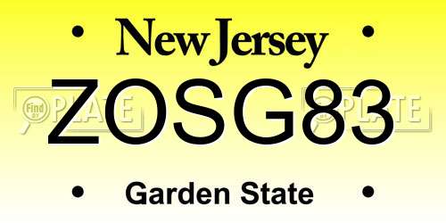 ZOSG83 New Jersey License Plate
