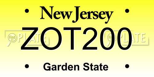 ZOT200 New Jersey License Plate