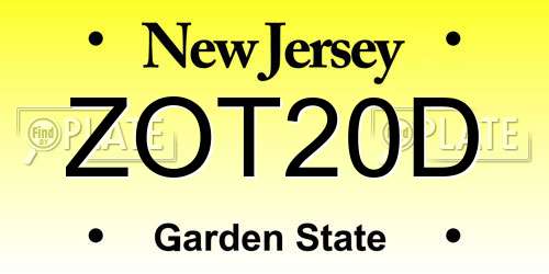 ZOT20D New Jersey License Plate