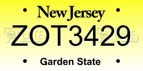 ZOT3429 New Jersey License Plate