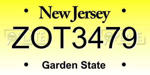 ZOT3479 New Jersey License Plate