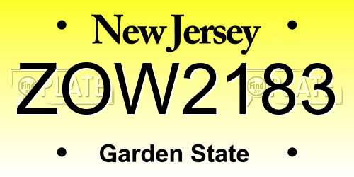 ZOW2183 New Jersey License Plate