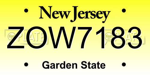 ZOW7183 New Jersey License Plate