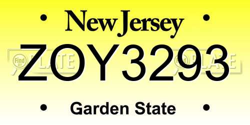 ZOY3293 New Jersey License Plate