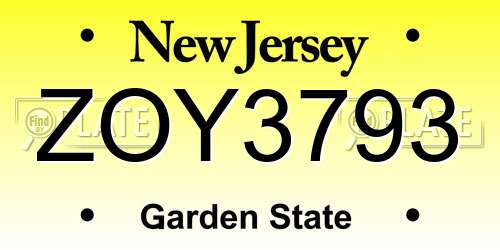 ZOY3793 New Jersey License Plate